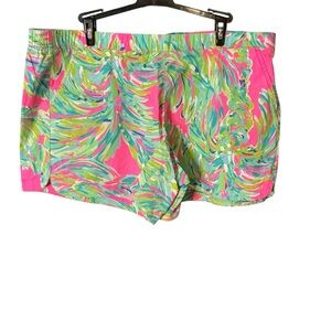 Lilly Pulitzer Pink and Green Bermuda Shorts Vibrant Tropical Print